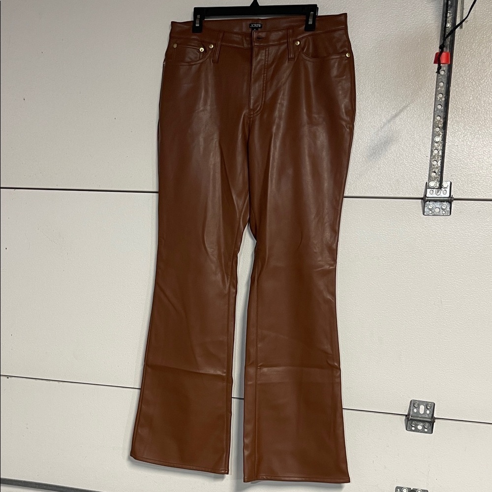 J CREW WOMENS HIGH RISE BOOTCUT PANT FAUX LEATHER BROWN 32 CC485 - Picture 2 of 7